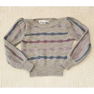 Vintage Donagain Knit Sweater Women's Medium Pink Acrylic Knit Patterned